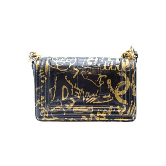 CHANEL Boy Small Calfskin Crocodile Embossed Graffiti Bag In Black - Picture 2 of 7